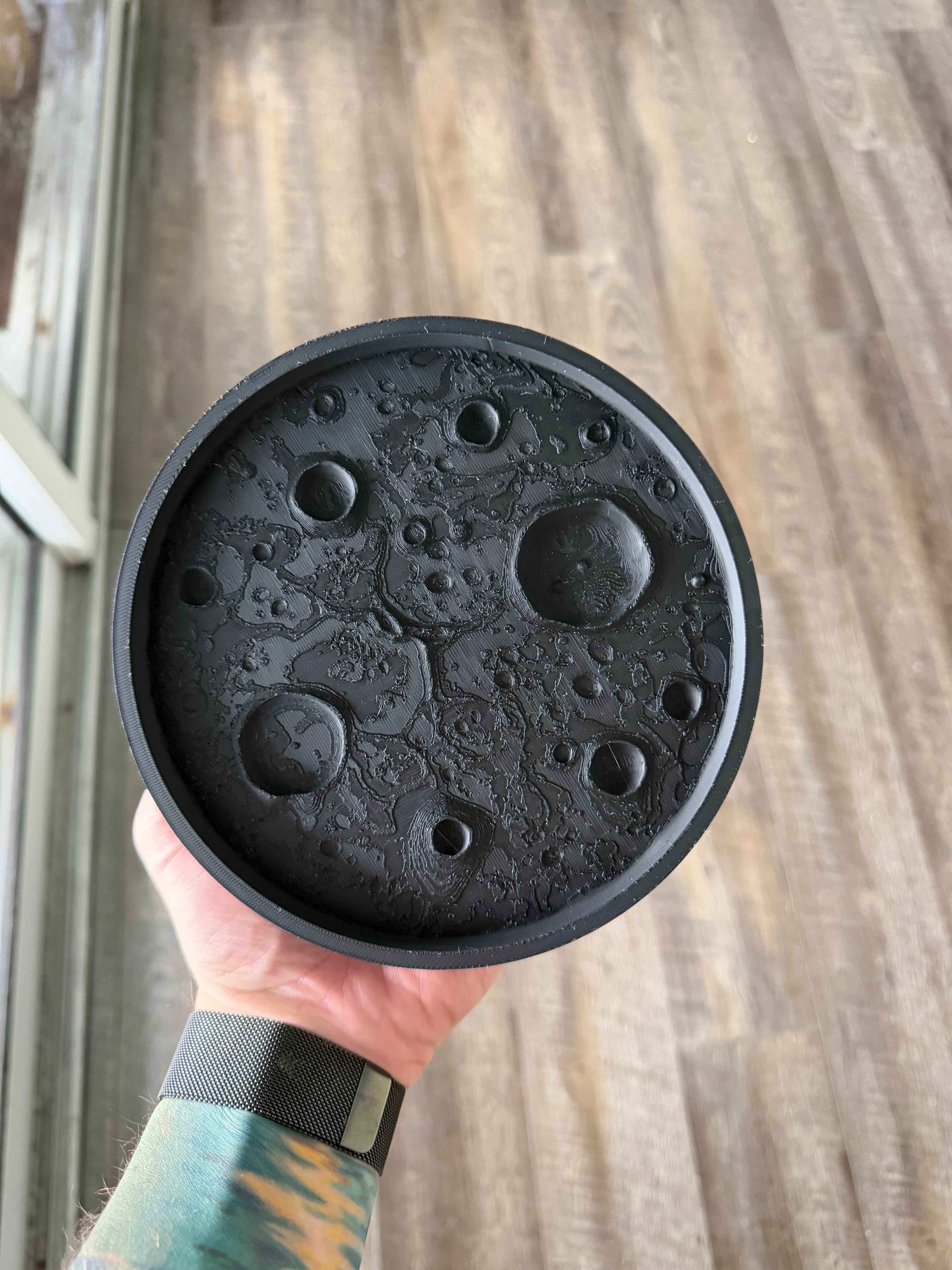 3D Printed Moon Tray | Lunar Surface Catch-All Dish | Handmade Matte Black Space Decor