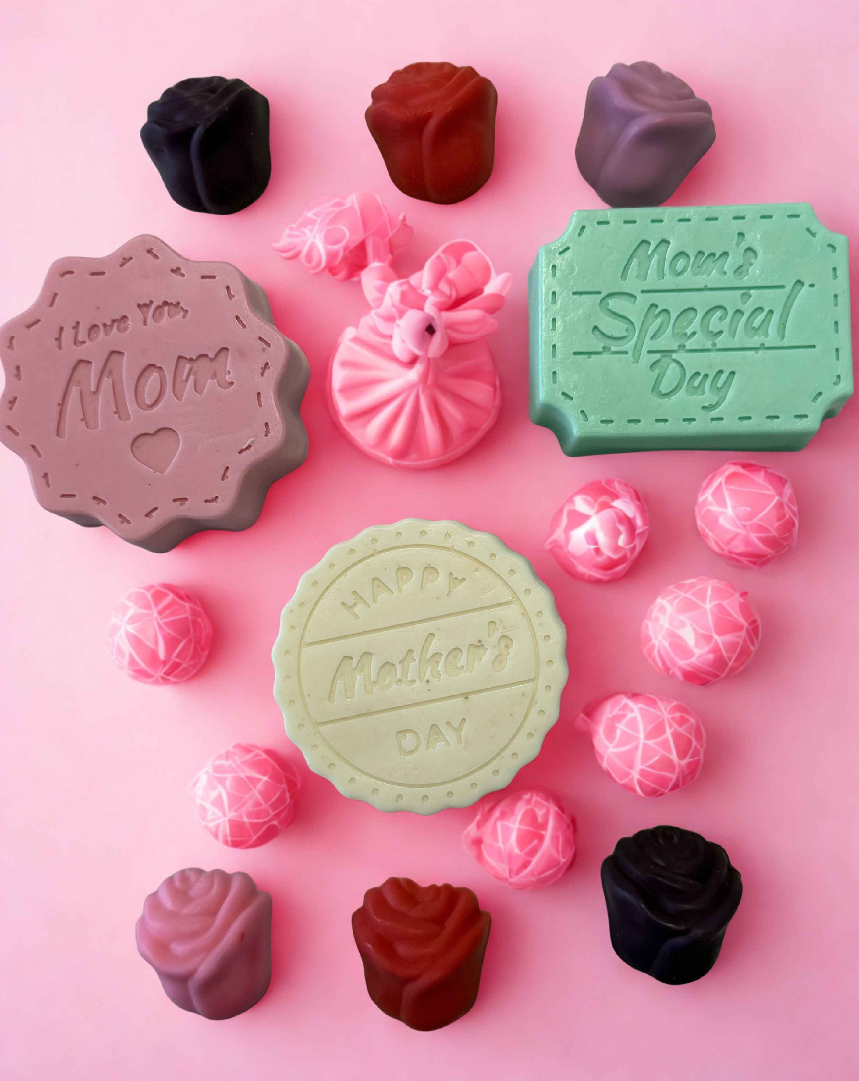 Mothers Day Soap Gift Set, Handmade Rose Soap, Gift for Mom, 6 Piece Set, I Love You Mom, Stamped Soap, Veteran Owned Small Business