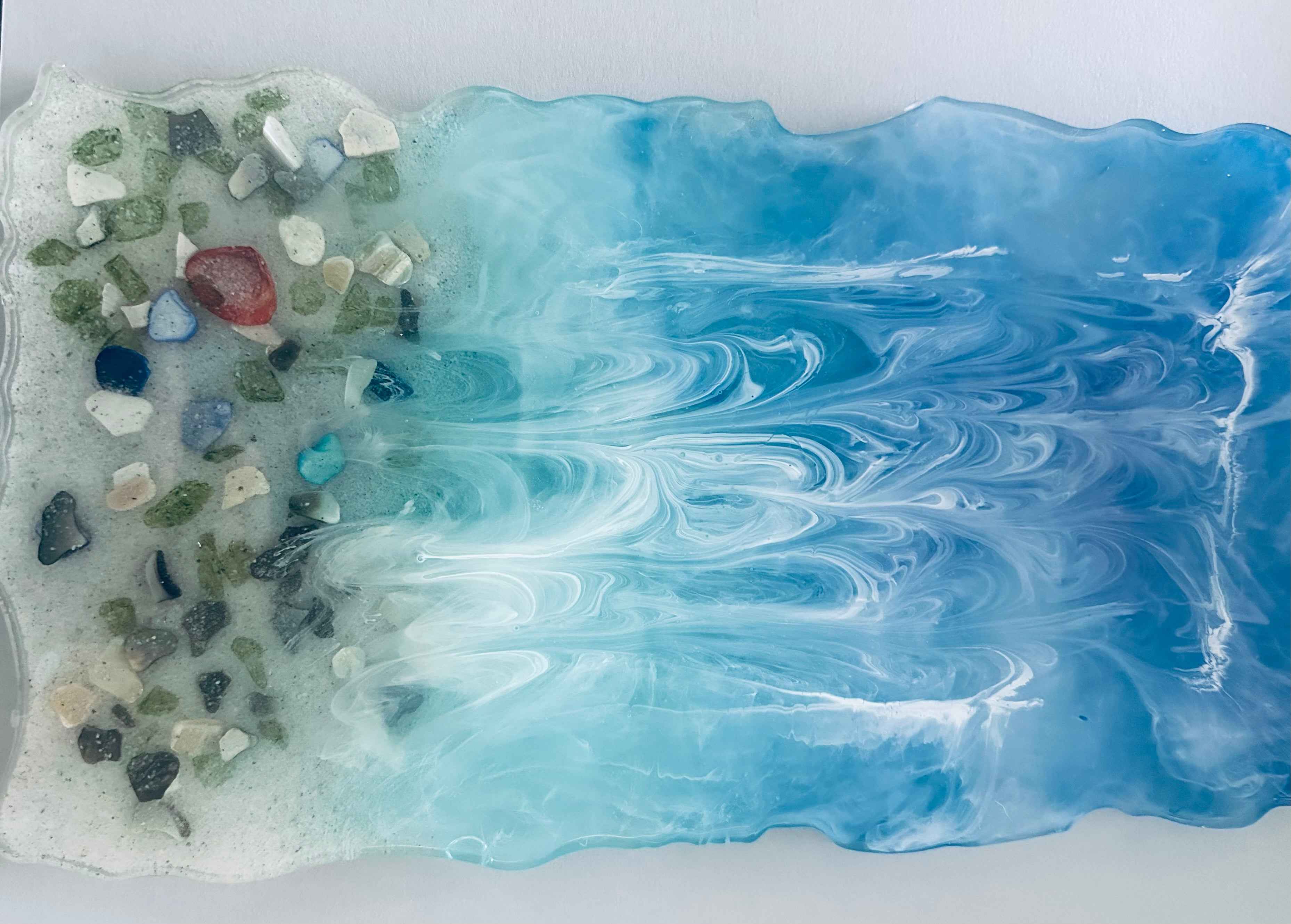 Ocean Breeze Resin Tray — Handmade Serving Tray, Resin Art, Coastal Home Decor, One of a Kind
