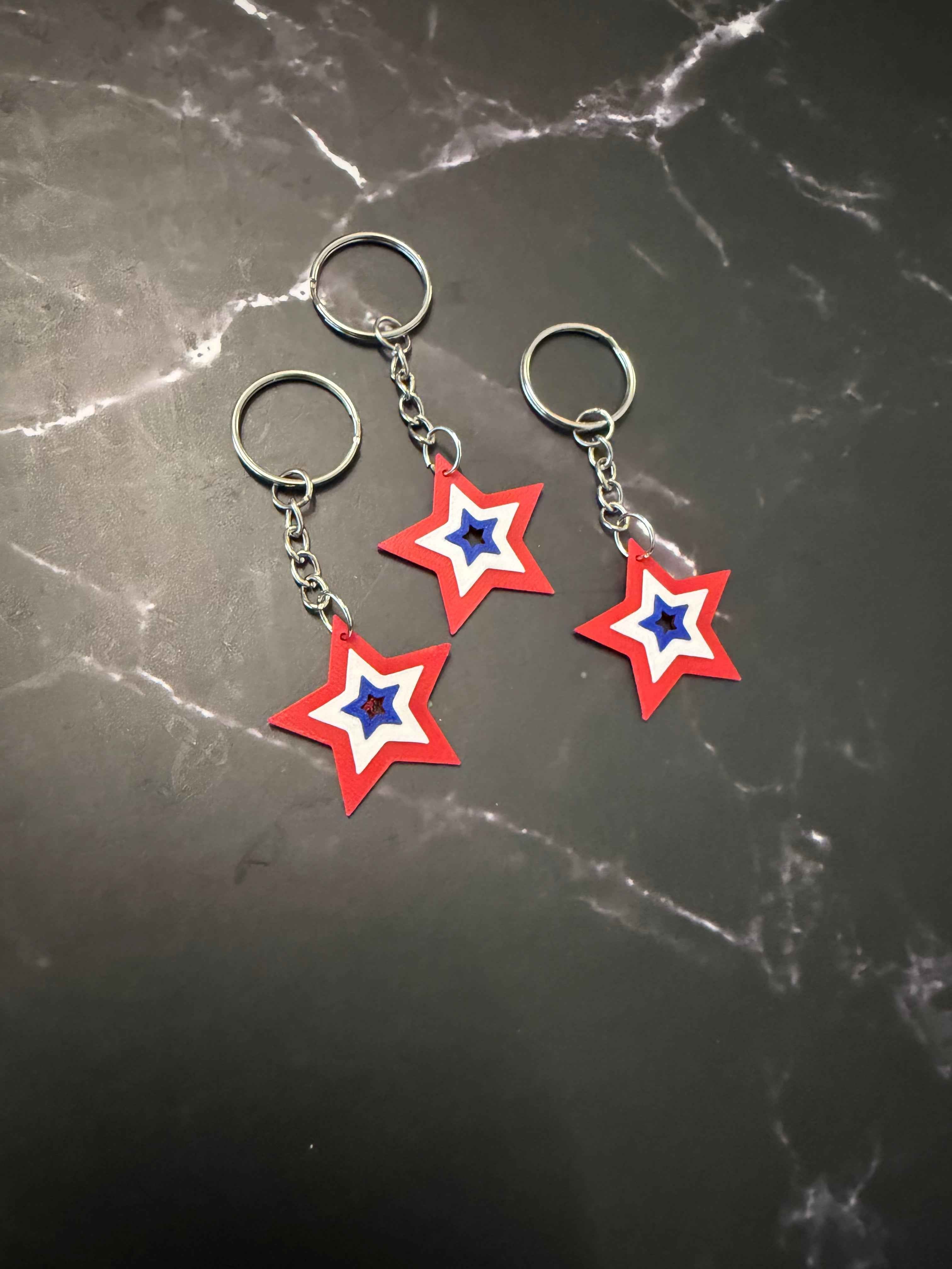 Patriotic Star Keychain Set of 3, 3D Printed Red White Blue, 4th of July Gift, USA Keychain, Veteran Owned, USA 250th Anniversary, America 250 birthday, Star Keychain